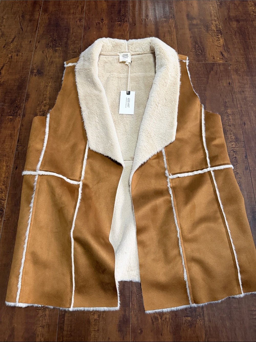 Matilda Jane (Good Hart) Tan Shearling-Lined Vest with Cream Trim